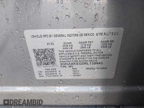 ✅ 2024 Chevrolet Equinox LT • VIN: 3GNAXKEG0RL139943 • Лот: 43377005. Опубликован ранее на IAAI с пробегом 10 346 миль. Бесплатный доступ к архиву аукционных продаж из США и подробный отчёт об истории автомобиля на DreamBid. Изображение 9.