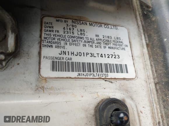 ✅ 1990 Nissan Maxima • VIN: JN1HJ01P3LT412723 • Lot: 42483403. Listed on IAAI with 172,469 mi. Free auction sales archive from the USA and detailed vehicle history report at DreamBid. Image 9.