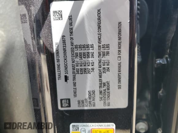 ✅ 2022 Chevrolet Suburban LT • VIN: 1GNSCCKDXNR318879 • Lot: 66185884. Wystawiony na Copart z przebiegiem 29 885 mil. Bezpłatny archiwum sprzedaży aukcyjnych z USA i szczegółowy raport historii pojazdu na DreamBid. Zdjęcie 16.