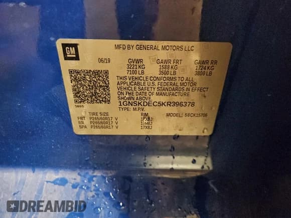 ✅ 2019 Chevrolet Tahoe Commercial • VIN: 1GNSKDEC5KR396378 • Lot: 94994375. Listed on Copart with 125,554 mi. Free auction sales archive from the USA and detailed vehicle history report at DreamBid. Image 13.