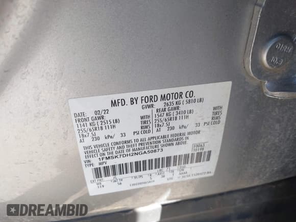 ✅ 2022 Ford Explorer XLT • VIN: 1FMSK7DH2NGA50873 • Lot: 43606419. Wystawiony na IAAI z przebiegiem 74 114 mil. Bezpłatny archiwum sprzedaży aukcyjnych z USA i szczegółowy raport historii pojazdu na DreamBid. Zdjęcie 9.