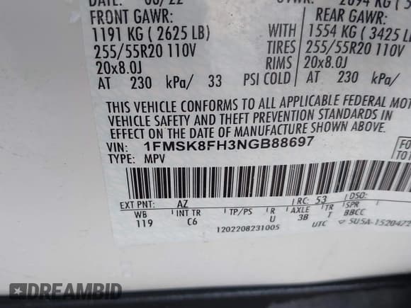 ✅ 2022 Ford Explorer Limited • VIN: 1FMSK8FH3NGB88697 • Lot: 42008355. Wystawiony na IAAI z przebiegiem 25 118 mil. Bezpłatny archiwum sprzedaży aukcyjnych z USA i szczegółowy raport historii pojazdu na DreamBid. Zdjęcie 9.