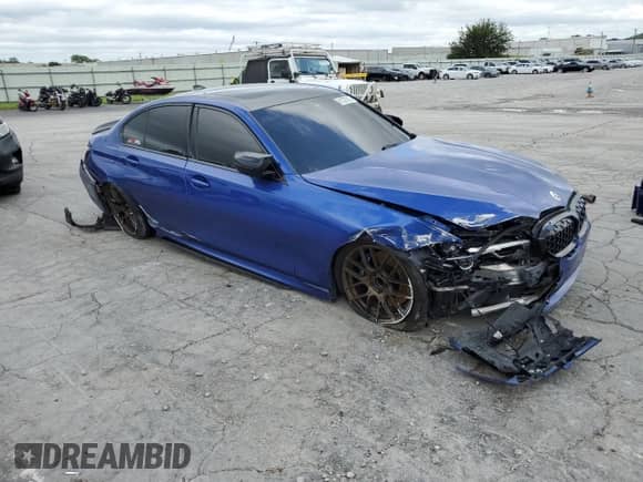 2021 BMW 3 Series M340i with VIN 3MW5U7J02M8B53862, listed as a Copart auction lot 61327525 with 99,392 mi miles and Salvage title. Bid and sale history available at DreamBid. Image 4.