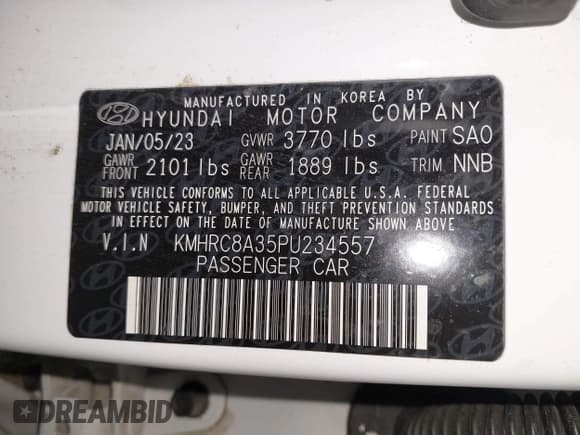 ✅ 2023 Hyundai Venue Limited • VIN: KMHRC8A35PU234557 • Lot: 41598985. Listed on IAAI with 72,691 mi. Free auction sales archive from the USA and detailed vehicle history report at DreamBid. Image 9.