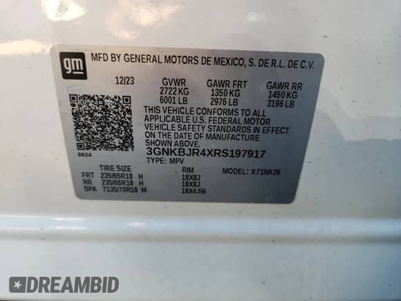 2024 Chevrolet Blazer LT с VIN 3GNKBJR4XRS197917, выставлен на аукционе Copart как лот 87118375 с пробегом 15 220 миль миль и Списание • Salvage title. История ставок и продаж доступна на DreamBid. Изображение 13.