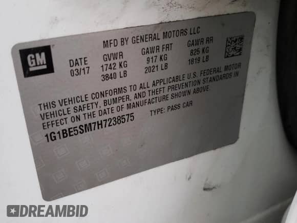 2017 Chevrolet Cruze LT z VIN 1G1BE5SM7H7238575, wystawiony jako Copart lot #67606632 z przebiegiem 72 539 mil mil oraz . Historia ofert i sprzedaży dostępna na DreamBid. Obrazek 14.