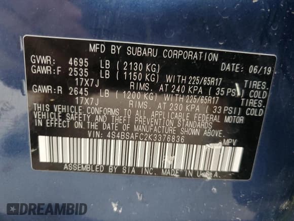 ✅ 2019 Subaru Outback Premium • VIN: 4S4BSAFC2K3376836 • Лот: 92302885. Опубликован ранее на Copart с пробегом 60 402 миль. Бесплатный доступ к архиву аукционных продаж из США и подробный отчёт об истории автомобиля на DreamBid. Изображение 13.