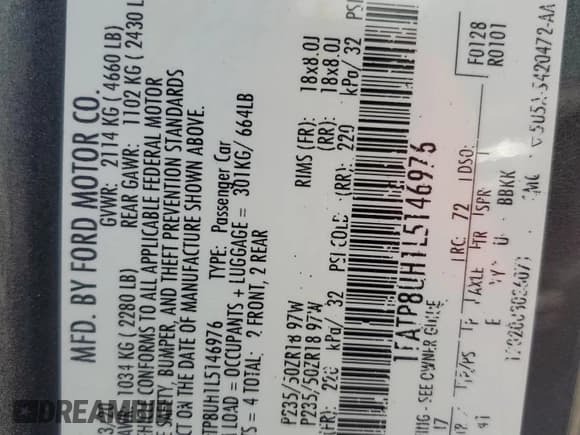 ✅ 2020 Ford Mustang EcoBoost • VIN: 1FATP8UH1L5146976 • Lot: 80506185. Listed on Copart with 67,960 mi. Free auction sales archive from the USA and detailed vehicle history report at DreamBid. Image 12.