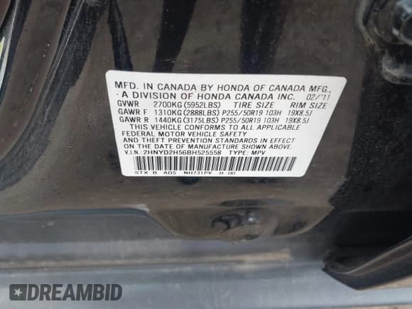 ✅ 2011 Acura MDX Advance • VIN: 2HNYD2H56BH525558 • Lot: 39958981. Listed on IAAI with 155,811 mi. Free auction sales archive from the USA and detailed vehicle history report at DreamBid. Image 9.