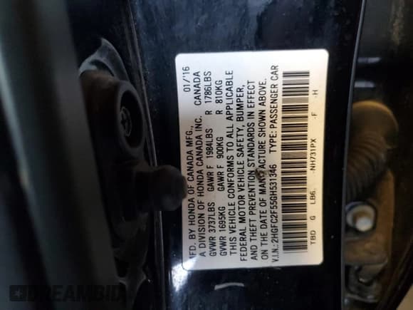 ✅ 2016 Honda Civic LX • VIN: 2HGFC2F55GH531346 • Лот: 87479225. Опубликован ранее на Copart с пробегом 64 830 миль. Бесплатный доступ к архиву аукционных продаж из США и подробный отчёт об истории автомобиля на DreamBid. Изображение 12.