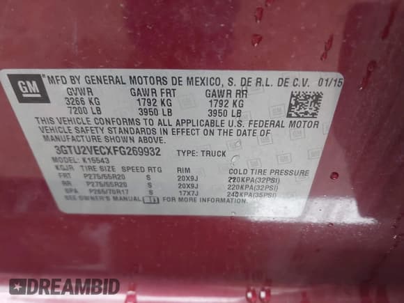 ✅ 2015 GMC Sierra 1500 SLT • VIN: 3GTU2VECXFG269932 • Lot: 42341241. Listed on IAAI with Not provided. Free auction sales archive from the USA and detailed vehicle history report at DreamBid. Image 9.