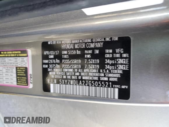 ✅ 2018 Hyundai Santa Fe Ultimate • VIN: 5XYZWDLA2JG505521 • Lot: 36359633. Listed on Copart with 46,847 mi. Free auction sales archive from the USA and detailed vehicle history report at DreamBid. Image 13.