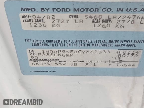 ✅ 1982 Lincoln Mark VIII • VIN: 1MRBP95F8CY661333 • Lot: 41453541. Listed on IAAI with 42,327 mi. Free auction sales archive from the USA and detailed vehicle history report at DreamBid. Image 9.