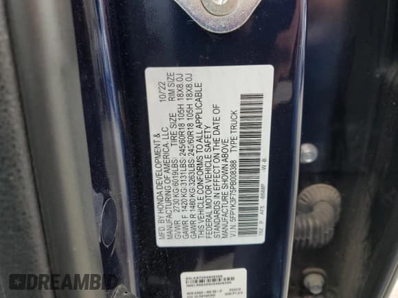 ✅ 2023 Honda Ridgeline RTL-E • VIN: 5FPYK3F75PB008388 • Лот: 89864205. Опубликован ранее на Copart с пробегом 32 095 миль. Бесплатный доступ к архиву аукционных продаж из США и подробный отчёт об истории автомобиля на DreamBid. Изображение 12.