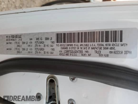 2018 Ram 1500 SLT с VIN 1C6RR7GG9JS247393, выставлен на аукционе Copart как лот 81691174 с пробегом 55 564 миль миль и Списание • Salvage title. История ставок и продаж доступна на DreamBid. Изображение 12.