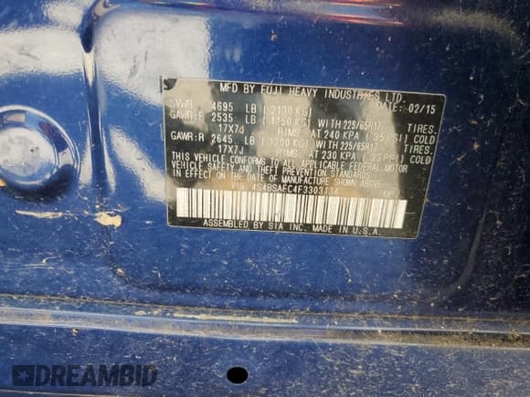 ✅ 2015 Subaru Outback Premium • VIN: 4S4BSAFC4F3303134 • Lot: 82443735. Wystawiony na Copart z przebiegiem 106 853 mil. Bezpłatny archiwum sprzedaży aukcyjnych z USA i szczegółowy raport historii pojazdu na DreamBid. Zdjęcie 14.