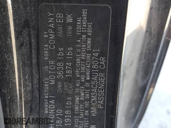 2010 Hyundai Accent GS z VIN KMHCM3AC5AU180741, wystawiony jako Copart lot #70020944 z przebiegiem Nie podano mil oraz Szkoda całkowita • Salvage title. Historia ofert i sprzedaży dostępna na DreamBid. Obrazek 12.