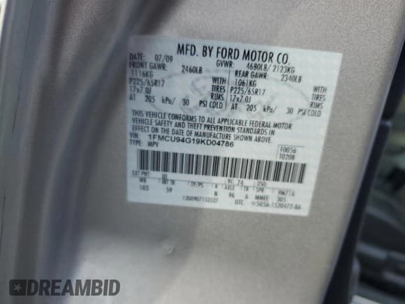 ✅ 2009 Ford Escape Limited • VIN: 1FMCU94G19KD04786 • Лот: 91041845. Опубликован ранее на Copart с пробегом 161 655 миль. Бесплатный доступ к архиву аукционных продаж из США и подробный отчёт об истории автомобиля на DreamBid. Изображение 13.