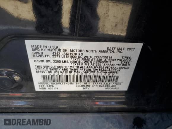 2013 Mitsubishi Outlander ES с VIN 4A4AP3AU2DE022909, выставлен на аукционе Copart как лот 87046455 с пробегом 180 469 миль миль и Чистый • Clean title. История ставок и продаж доступна на DreamBid. Изображение 12.