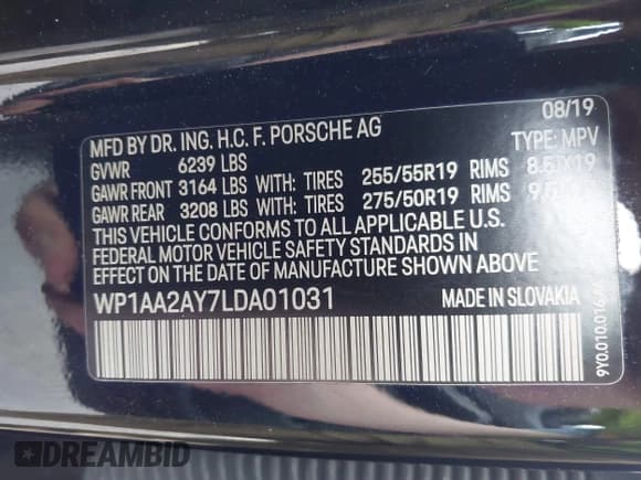 ✅ 2020 Porsche Cayenne • VIN: WP1AA2AY7LDA01031 • Lot: 42258014. Wystawiony na IAAI z przebiegiem 72 332 mil. Bezpłatny archiwum sprzedaży aukcyjnych z USA i szczegółowy raport historii pojazdu na DreamBid. Zdjęcie 9.