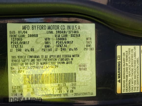 ✅ 2004 Ford Explorer XLT • VIN: 1FMZU73W74ZA59659 • Lot: 42921867. Wystawiony na IAAI z przebiegiem 111 449 mil. Bezpłatny archiwum sprzedaży aukcyjnych z USA i szczegółowy raport historii pojazdu na DreamBid. Zdjęcie 9.