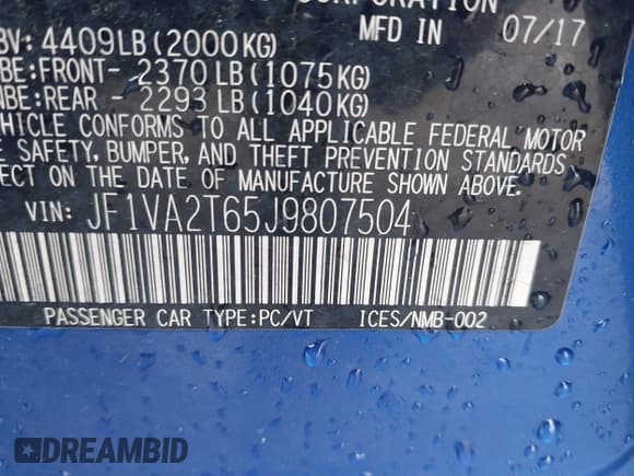 ✅ 2018 Subaru WRX STI Limited • VIN: JF1VA2T65J9807504 • Лот: 43399221. Опубликован ранее на IAAI с пробегом 69 236 миль. Бесплатный доступ к архиву аукционных продаж из США и подробный отчёт об истории автомобиля на DreamBid. Изображение 9.