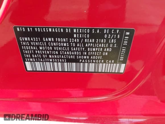 ✅ 2015 Volkswagen Jetta SE • VIN: 3VWD17AJ7FM303892 • Lot: 42386050. Listed on IAAI with 50,998 mi. Free auction sales archive from the USA and detailed vehicle history report at DreamBid. Image 9.