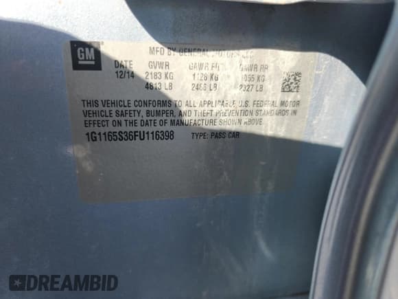 ✅ 2015 Chevrolet Impala LTZ • VIN: 1G1165S36FU116398 • Lot: 82065425. Wystawiony na Copart z przebiegiem 126 479 mil. Bezpłatny archiwum sprzedaży aukcyjnych z USA i szczegółowy raport historii pojazdu na DreamBid. Zdjęcie 12.