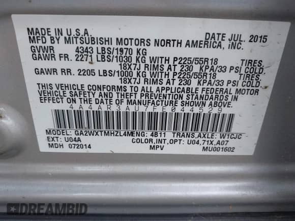 2015 Mitsubishi Outlander ES с VIN 4A4AR3AU7FE044529, выставлен на аукционе IAAI как лот 43322080 с пробегом 57 040 миль миль и . История ставок и продаж доступна на DreamBid. Изображение 9.