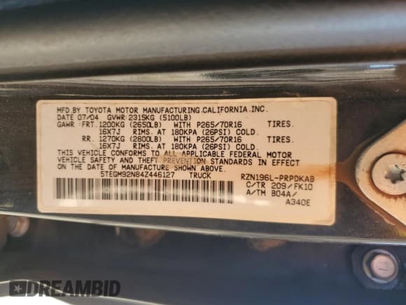 ✅ 2004 Toyota Tacoma PreRunner • VIN: 5TEGM92N84Z446127 • Lot: 91021195. Wystawiony na Copart z przebiegiem 208 431 mil. Bezpłatny archiwum sprzedaży aukcyjnych z USA i szczegółowy raport historii pojazdu na DreamBid. Zdjęcie 13.