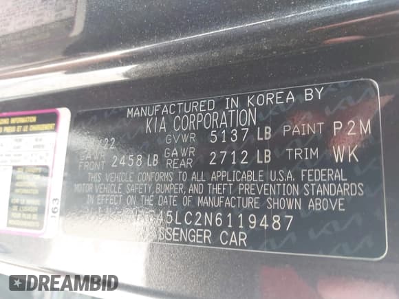 ✅ 2022 Kia Stinger GT1 • VIN: KNAE45LC2N6119487 • Лот: 42639041. Опубликован ранее на IAAI с пробегом 31 536 миль. Бесплатный доступ к архиву аукционных продаж из США и подробный отчёт об истории автомобиля на DreamBid. Изображение 9.