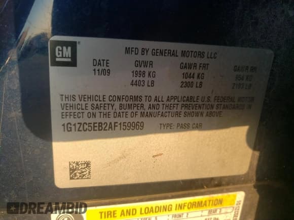 ✅ 2010 Chevrolet Malibu 1LT • VIN: 1G1ZC5EB2AF159969 • Lot: 75618714. Listed on Copart with 185,678 mi. Free auction sales archive from the USA and detailed vehicle history report at DreamBid. Image 12.