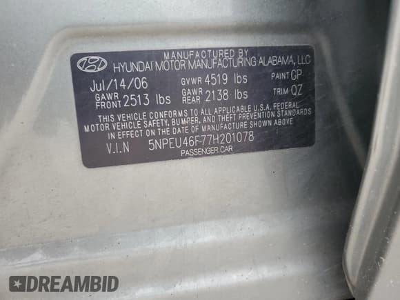 ✅ 2007 Hyundai Sonata SE • VIN: 5NPEU46F77H201078 • Лот: 87200234. Опубликован ранее на Copart с пробегом 202 729 миль. Бесплатный доступ к архиву аукционных продаж из США и подробный отчёт об истории автомобиля на DreamBid. Изображение 14.