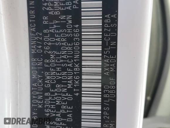 2022 Toyota Camry XSE с VIN 4T1K61BK1NU063664, выставлен на аукционе Copart как лот 81133564 с пробегом 29 360 миль миль и Списание • Salvage title. История ставок и продаж доступна на DreamBid. Изображение 12.