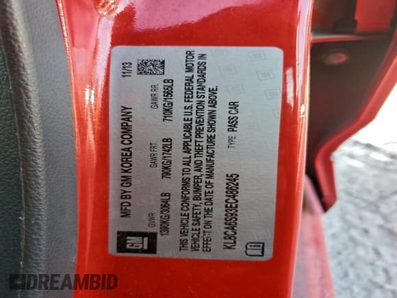 ✅ 2014 Chevrolet Spark LS • VIN: KL8CA6S93EC486245 • Lot: 94513455. Listed on Copart with 174,770 mi. Free auction sales archive from the USA and detailed vehicle history report at DreamBid. Image 12.