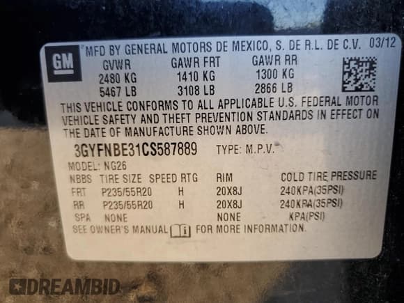 ✅ 2012 Cadillac SRX Performance Collection • VIN: 3GYFNBE31CS587889 • Lot: 80847475. Listed on Copart with Not provided. Free auction sales archive from the USA and detailed vehicle history report at DreamBid. Image 12.