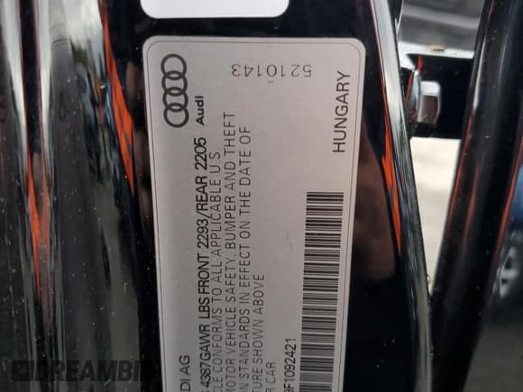 ✅ 2015 Audi A3 Premium • VIN: WAUACGFF9F1092421 • Lot: 90452445. Listed on Copart with Not provided. Free auction sales archive from the USA and detailed vehicle history report at DreamBid. Image 13.