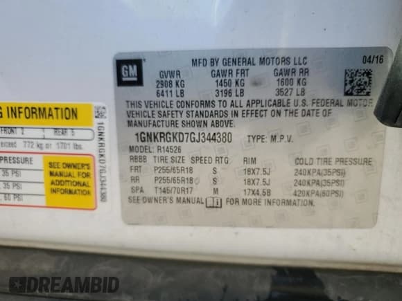 ✅ 2016 Chevrolet Traverse LT • VIN: 1GNKRGKD7GJ344380 • Lot: 81057905. Wystawiony na Copart z przebiegiem 185 071 mil. Bezpłatny archiwum sprzedaży aukcyjnych z USA i szczegółowy raport historii pojazdu na DreamBid. Zdjęcie 13.