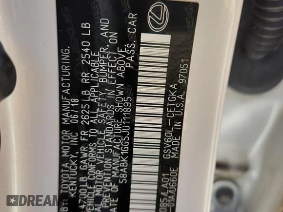 ✅ 2018 Lexus ES 350 • VIN: 58ABK1GG5JU111895 • Lot: 87389715. Listed on Copart with 52,506 mi. Free auction sales archive from the USA and detailed vehicle history report at DreamBid. Image 12.