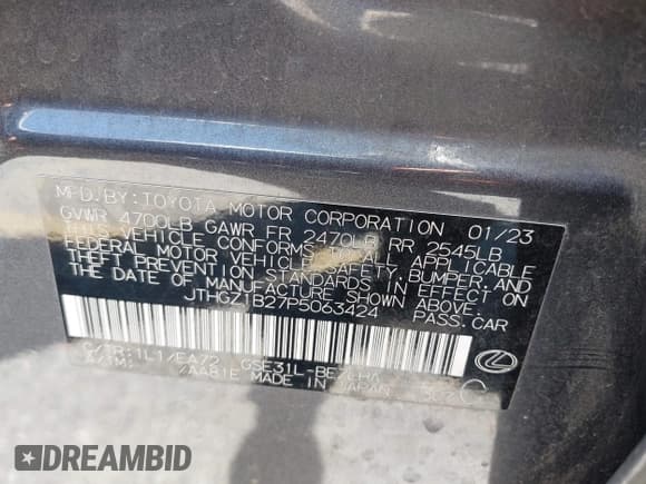 ✅ 2023 Lexus IS 350 F Sport • VIN: JTHGZ1B27P5063424 • Lot: 42233332. Listed on IAAI with 61,589 mi. Free auction sales archive from the USA and detailed vehicle history report at DreamBid. Image 9.