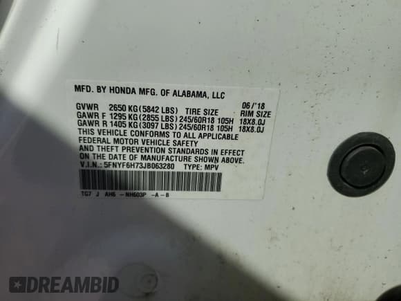 ✅ 2018 Honda Pilot EX-L • VIN: 5FNYF6H73JB063280 • Лот: 81833095. Опубликован ранее на Copart с пробегом 147 655 миль. Бесплатный доступ к архиву аукционных продаж из США и подробный отчёт об истории автомобиля на DreamBid. Изображение 13.