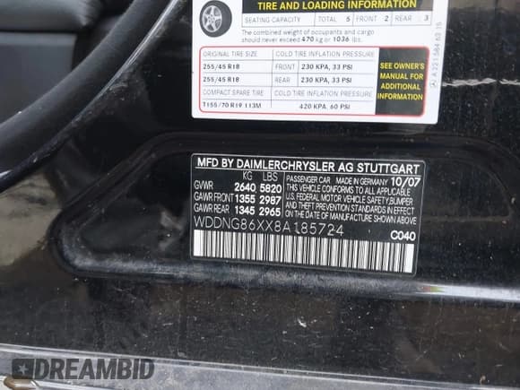 ✅ 2008 Mercedes-Benz S 550 • VIN: WDDNG86XX8A185724 • Lot: 43914855. Listed on IAAI with 139,904 mi. Free auction sales archive from the USA and detailed vehicle history report at DreamBid. Image 9.