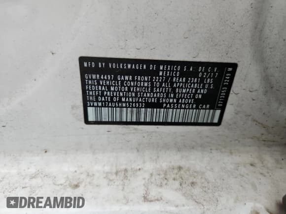 ✅ 2017 Volkswagen Golf S • VIN: 3VWM17AU5HM526932 • Лот: 69066985. Опубликован ранее на Copart с пробегом 76 130 миль. Бесплатный доступ к архиву аукционных продаж из США и подробный отчёт об истории автомобиля на DreamBid. Изображение 12.