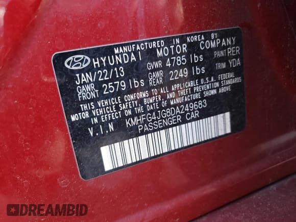 ✅ 2013 Hyundai Azera • VIN: KMHFG4JG8DA249683 • Лот: 53285615. Опубликован ранее на Copart с пробегом 159 355 миль. Бесплатный доступ к архиву аукционных продаж из США и подробный отчёт об истории автомобиля на DreamBid. Изображение 12.