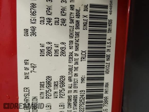 ✅ 2007 Dodge 1500 SLT • VIN: 1D7HU18227S252419 • Лот: 78316014. Опубликован ранее на Copart с пробегом 162 708 миль. Бесплатный доступ к архиву аукционных продаж из США и подробный отчёт об истории автомобиля на DreamBid. Изображение 12.