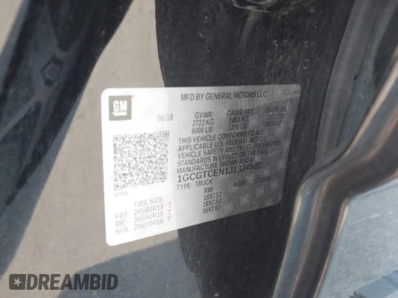 ✅ 2018 Chevrolet Colorado 4WD LT • VIN: 1GCGTCEN1J1324582 • Lot: 42919592. Listed on IAAI with 74,502 mi. Free auction sales archive from the USA and detailed vehicle history report at DreamBid. Image 9.