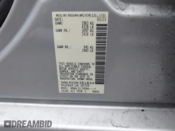 ✅ 2023 Nissan Altima SL • VIN: 1N4BL4EV2PN381834 • Лот: 41812202. Опубликован ранее на IAAI с пробегом 32 182 миль. Бесплатный доступ к архиву аукционных продаж из США и подробный отчёт об истории автомобиля на DreamBid. Изображение 9.