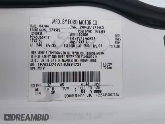 ✅ 2004 Ford Explorer Eddie Bauer • VIN: 1FMZU74W14UB94731 • Лот: 42165210. Опубликован ранее на IAAI с пробегом 217 033 миль. Бесплатный доступ к архиву аукционных продаж из США и подробный отчёт об истории автомобиля на DreamBid. Изображение 9.