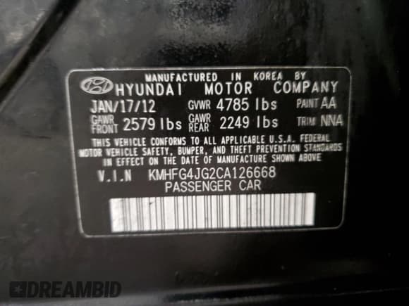 ✅ 2012 Hyundai Azera • VIN: KMHFG4JG2CA126668 • Лот: 55026135. Опубликован ранее на Copart с пробегом 135 794 миль. Бесплатный доступ к архиву аукционных продаж из США и подробный отчёт об истории автомобиля на DreamBid. Изображение 12.