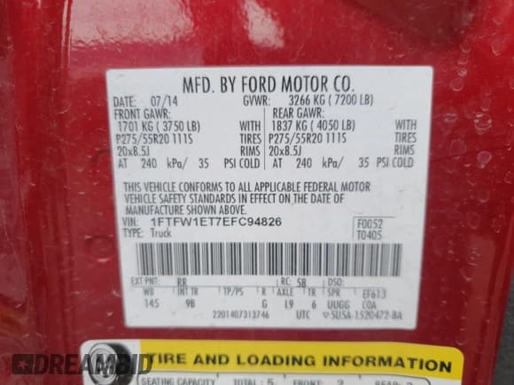 ✅ 2014 Ford F-150 Platinum • VIN: 1FTFW1ET7EFC94826 • Lot: 91260675. Listed on Copart with 72,714 mi. Free auction sales archive from the USA and detailed vehicle history report at DreamBid. Image 12.